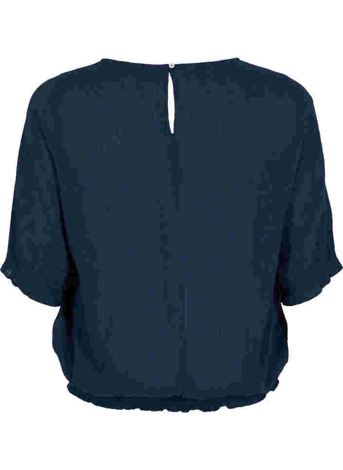 Blouse en coton à manches courtes avec smock, Navy Blazer, Packshot image number 1