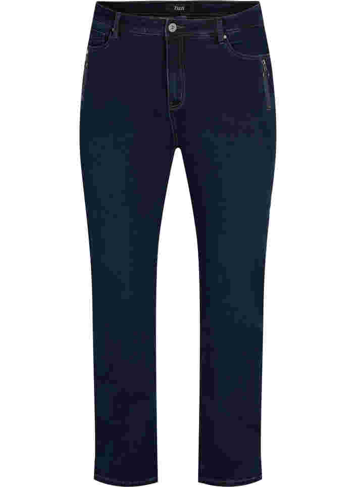 Jean Gemma à taille haute et coupe régulière, Dark blue, Packshot image number 0