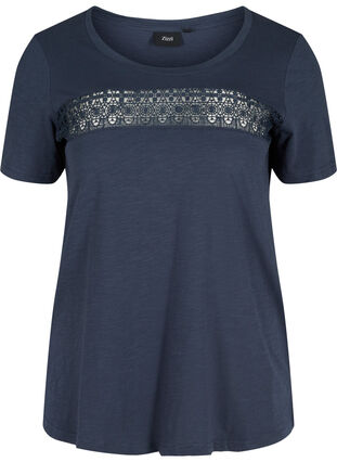 T-shirt en coton avec dentelle, Blue Nights, Packshot image number 0