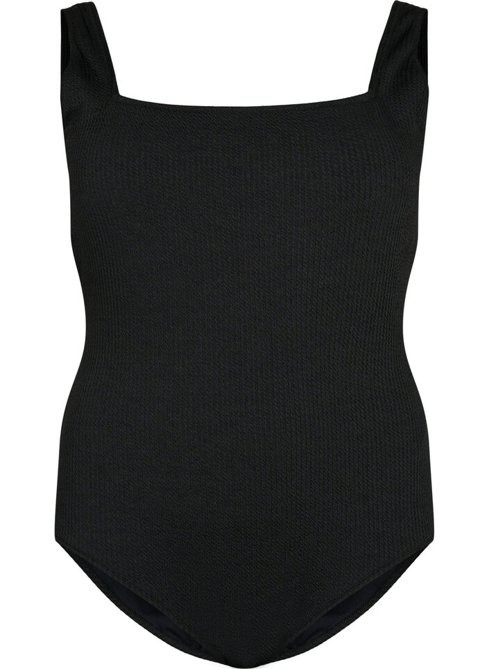 Maillot de bain avec structure en crêpe, Black, Packshot image number 0
