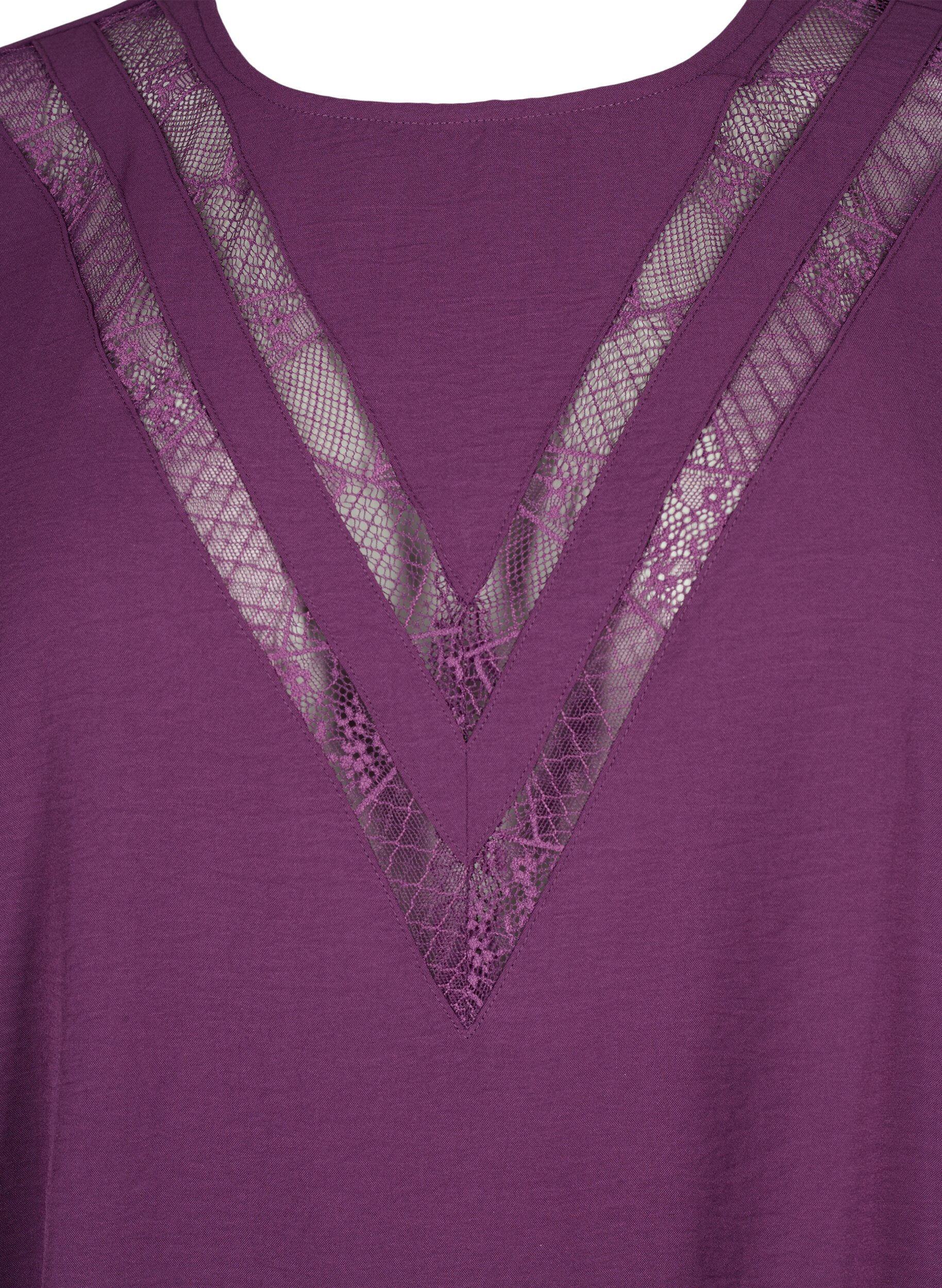 Zizzi Blouse &agrave; manches longues avec de la dentelle, Deep Purple, Packshot image number 2