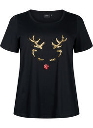 T-shirt de Noël à paillettes, Black W. Reindeer, Packshot