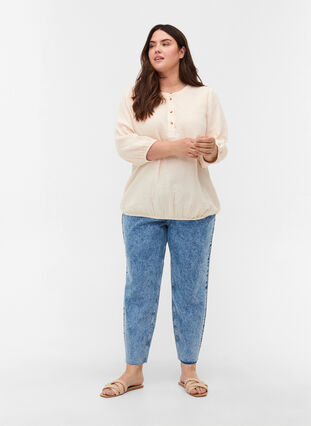 Katoenen blouse met knopen en 3/4-mouwen, Mother Of Pearl, Model image number 2