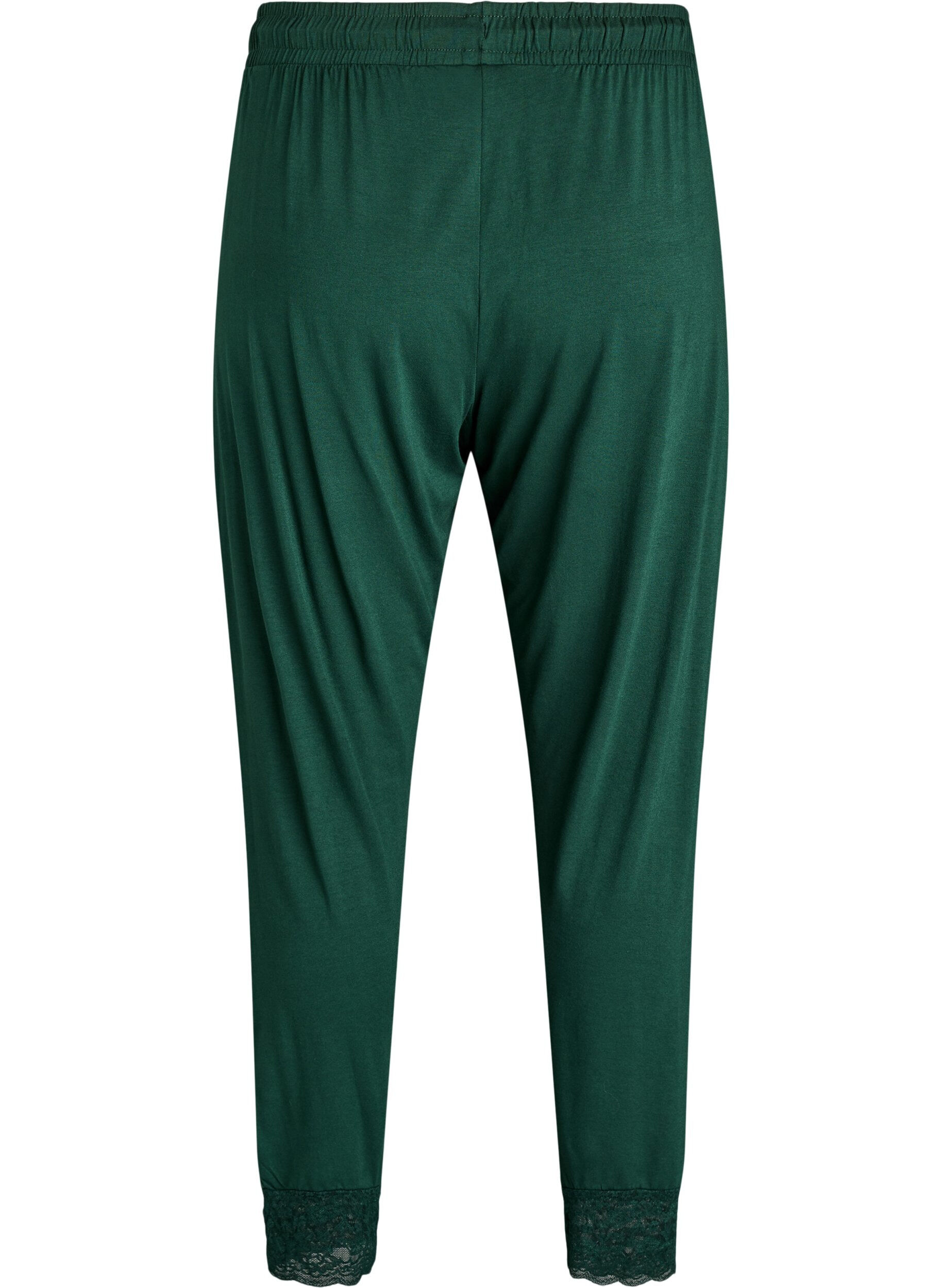 ZizziPyjamabroek met kanten rand en high waist, Groen, Packshot image number 1