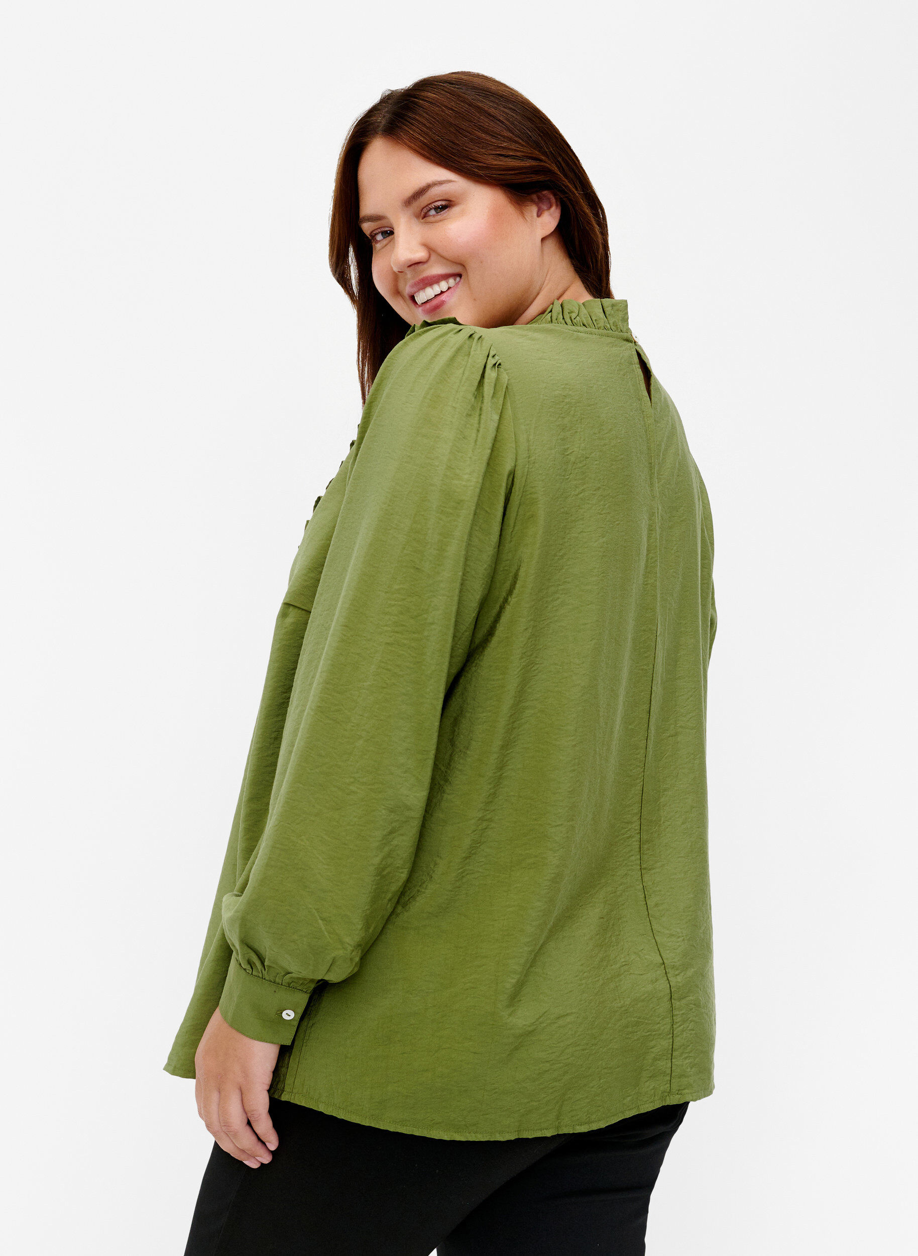 ZizziViscose blouse met franjes., Loden Green, Model image number 1