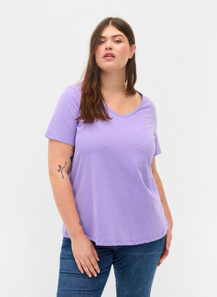 Basic t-shirt in effen kleur met katoen, Paisley Purple, Model image number 0