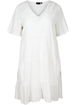 Robe à manches courtes avec broderie anglaise, Bright White, Packshot image number 0