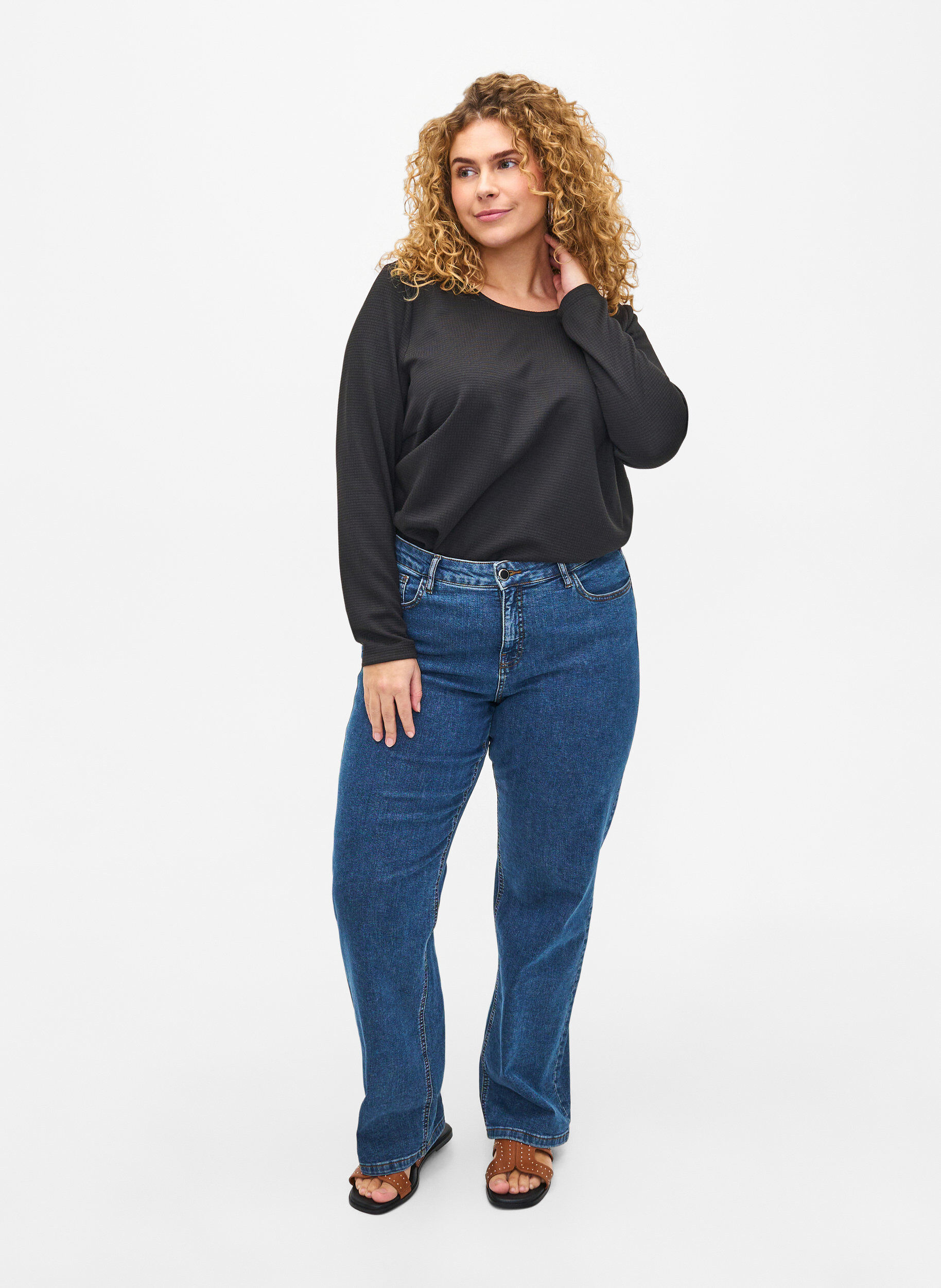 Zizzi Chemisier &agrave; coupe A textur&eacute;, Black, Model image number 2