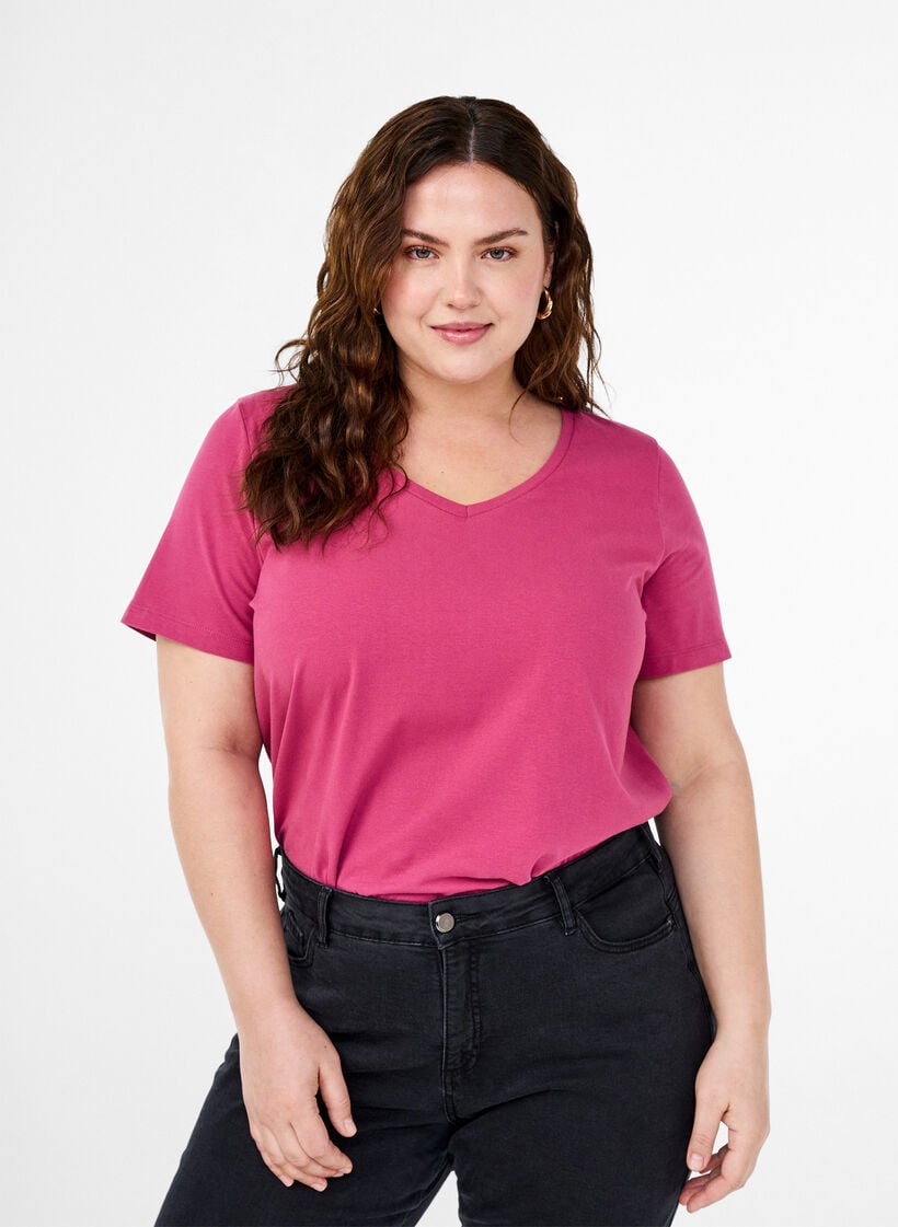 Effen basic T-shirt van katoen, Rood, Model image number 0