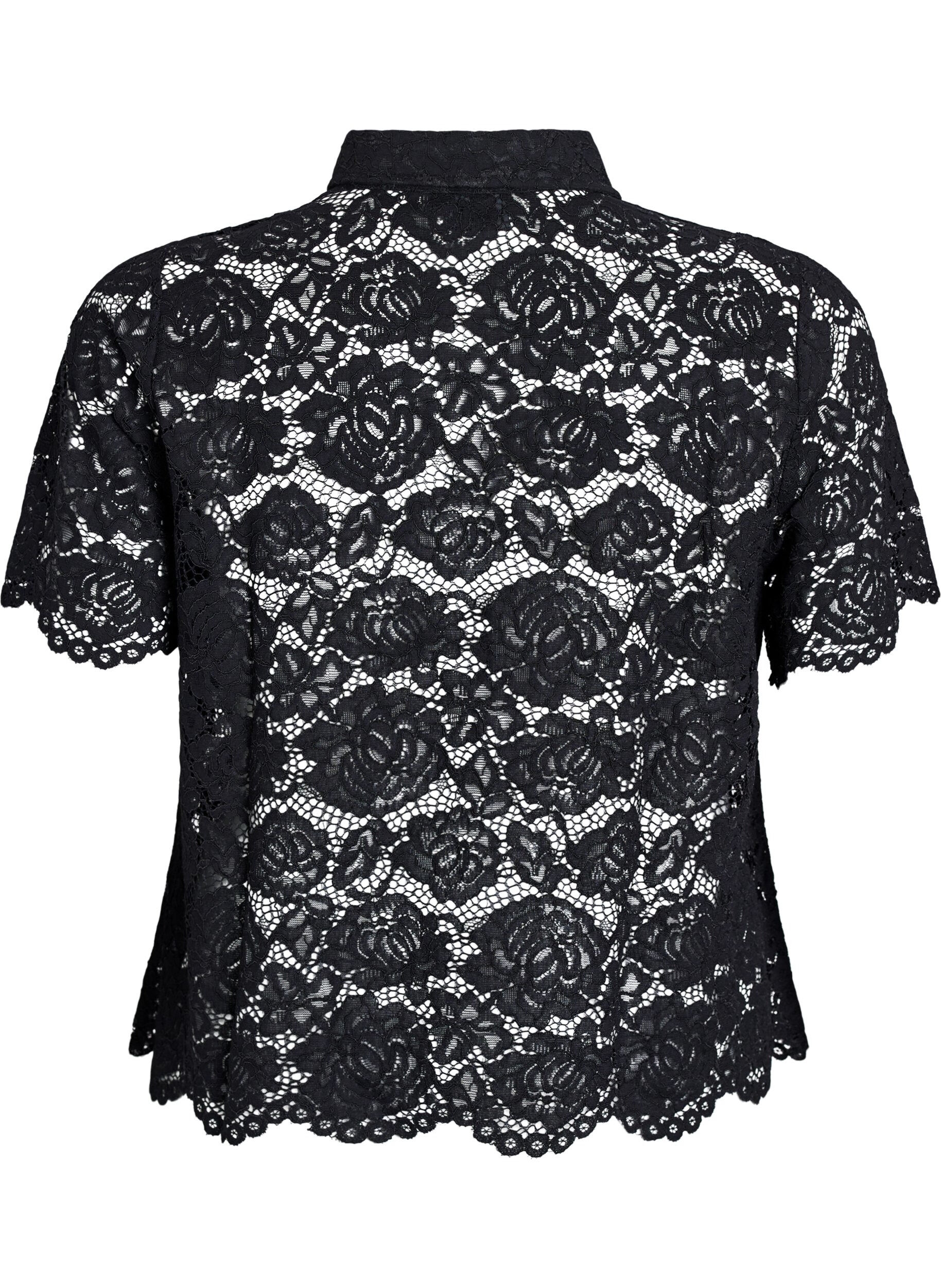 ZizziChemisier en dentelle avec boutons perl&eacute;s, Noir, Packshot image number 1