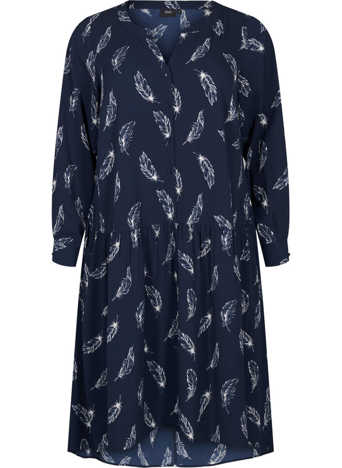 Robes midi &agrave; manches longues, Navy B. Feather AOP, Packshot image number 0