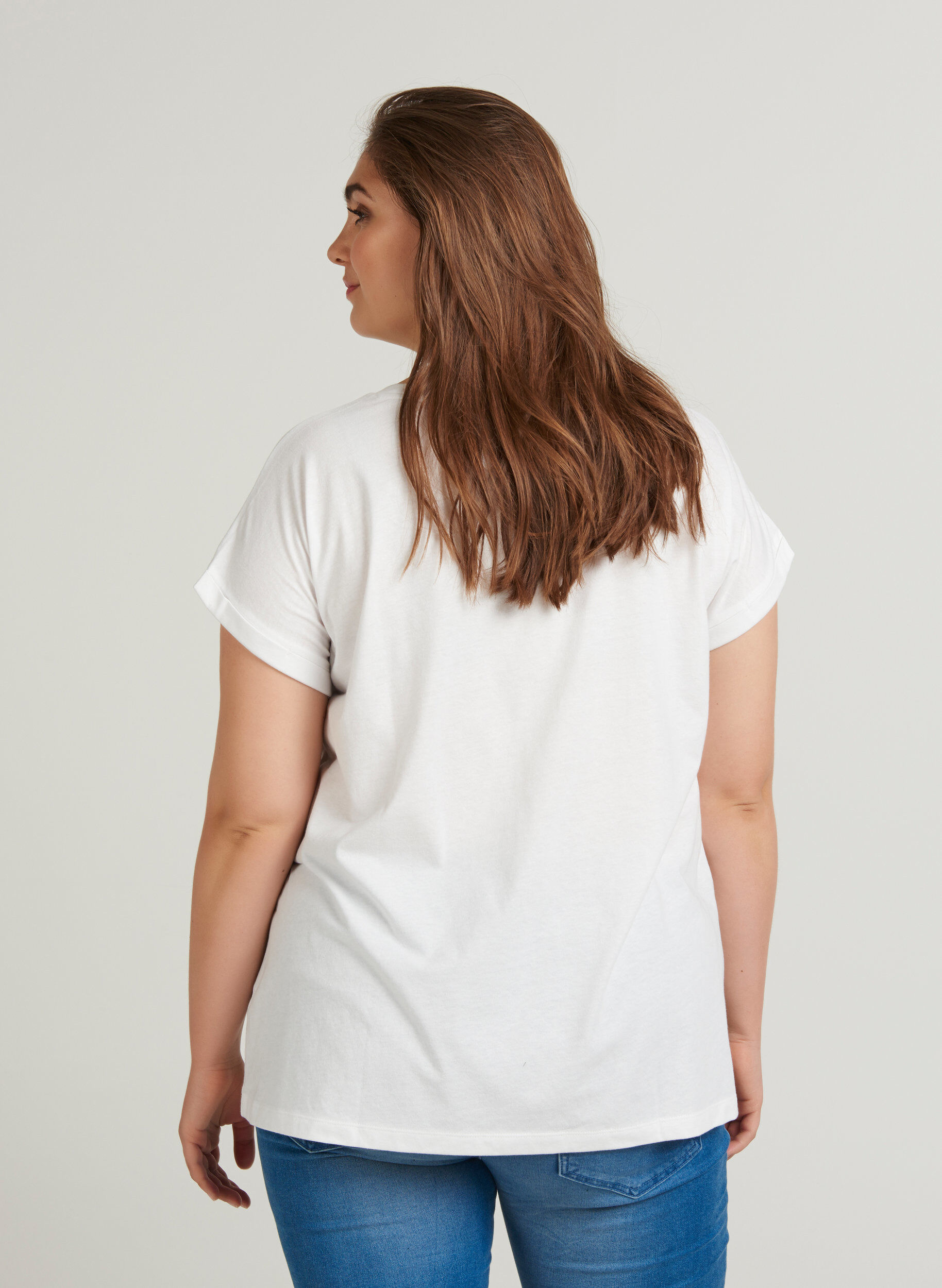 Zizzi T-shirt en m&eacute;lange coton, Bright White, Model image number 1