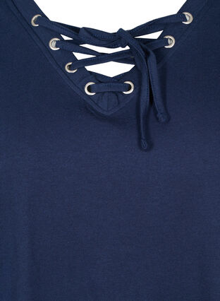 T-shirt en coton bio avec détail dentelle, Navy Blazer, Packshot image number 2