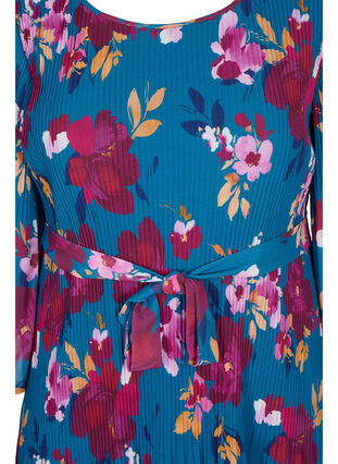 Bedrukte geplooide jurk met bindband, Blue Coral Flower, Packshot image number 2