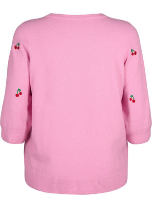Chemisier en tricot à manches 3/4 avec des citrons, B.Pink/Wh.Mel/Cherry, Packshot image number 1