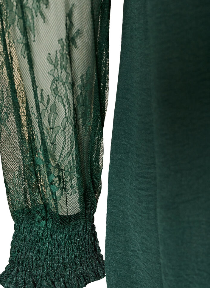 Tunique avec manches en dentelle transparente, Vert fonc&eacute;, Packshot image number 4