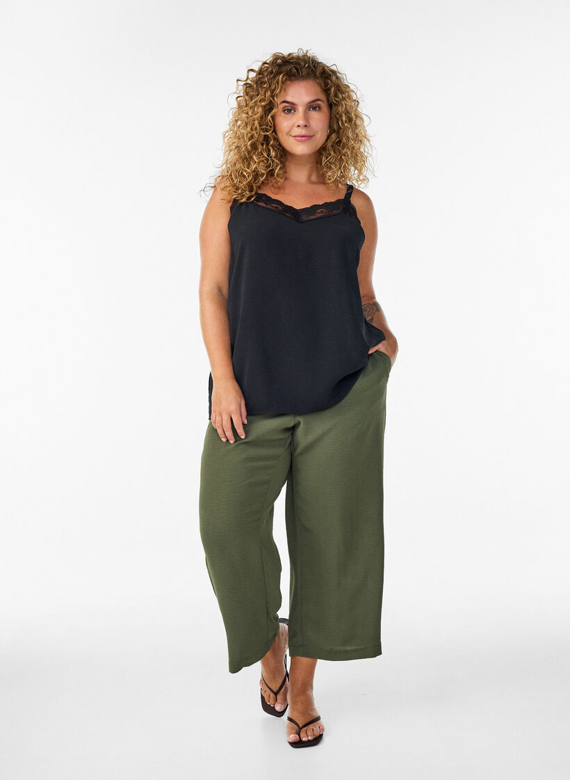 High-waist culottes met een elastische achterkant, Groen, Model image number 0