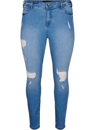 Jeans Amy avec une coupe super slim et des détails déchirés, Blue denim, Packshot image number 0