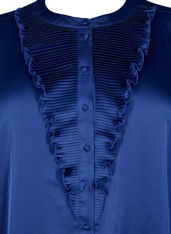 Satijnen overhemd blouse met ruches, Deep Ultramarine, Packshot image number 2
