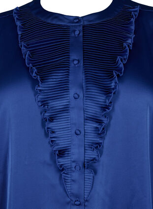 Satijnen overhemd blouse met ruches, Deep Ultramarine, Packshot image number 2
