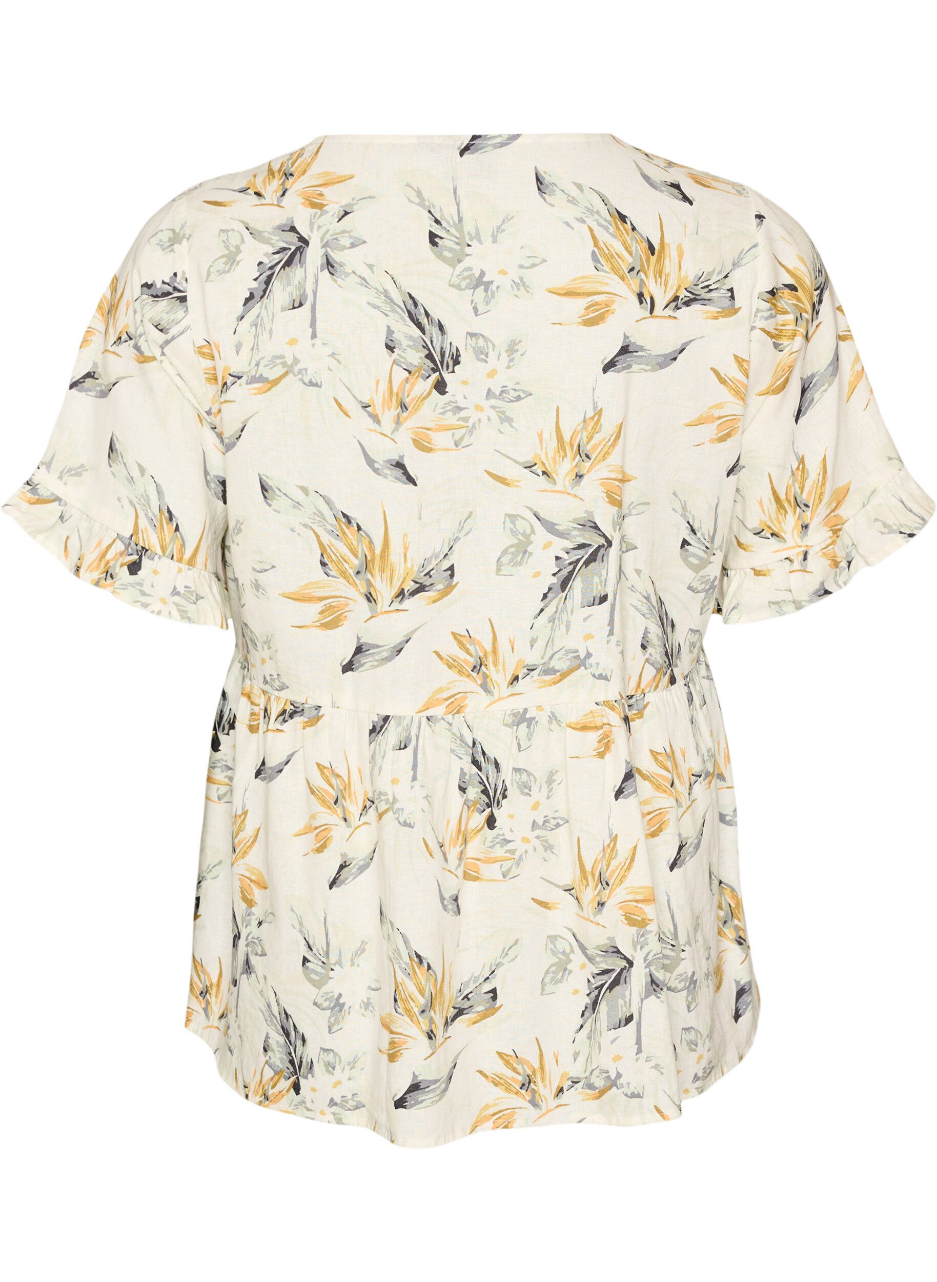 ZizziBlouse en lin et viscose avec un col en V et une fermeture boutonn&eacute;e, Blanc, Packshot image number 1