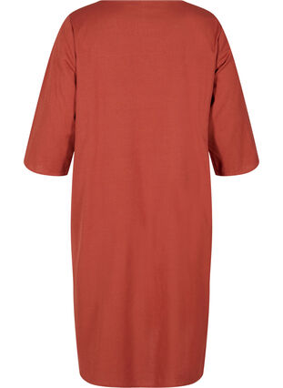 Katoenen jurk met 3/4-mouwen en knopen, Burnt Henna, Packshot image number 1