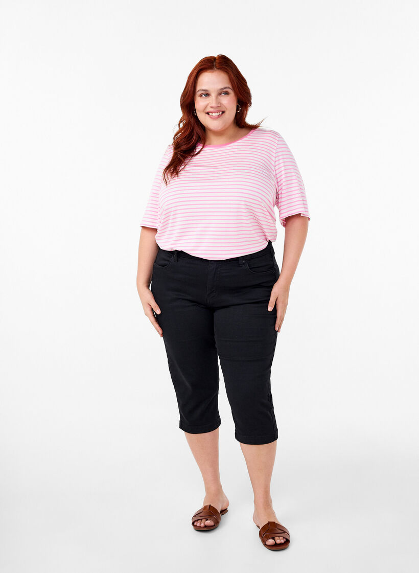 Gestreept T-shirt van lyocell met ronde hals, Rood, Model image number 1