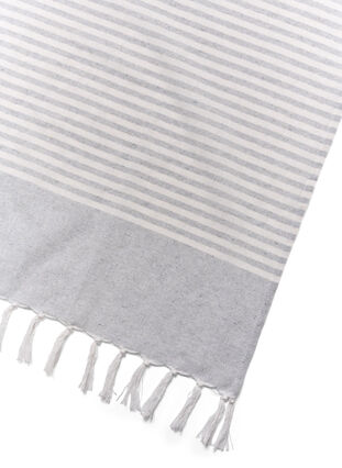 Gestreepte handdoek met franjes, Light Grey Melange, Packshot image number 2