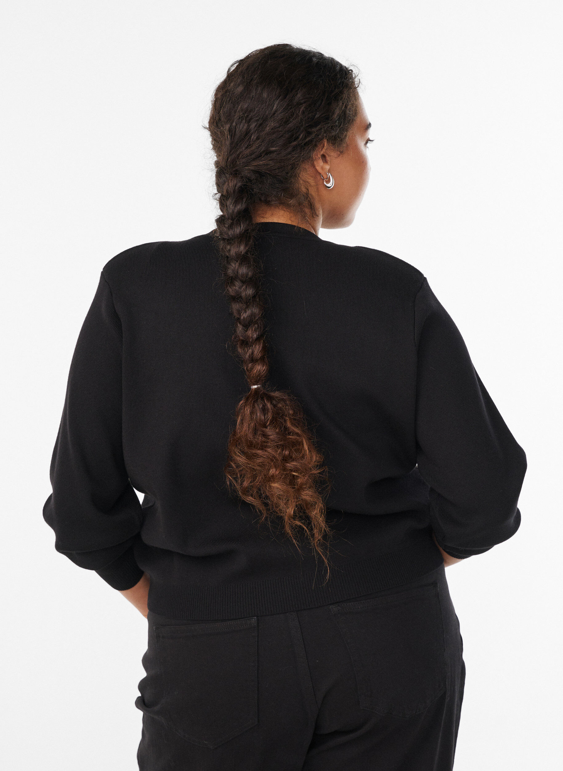 ZizziCardigan met decoratieve gouden knopen, Zwart, Model image number 2