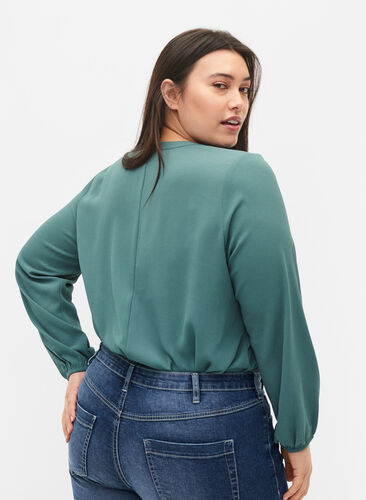 Effen blouse met v-hals, Mallard Green, Model image number 1