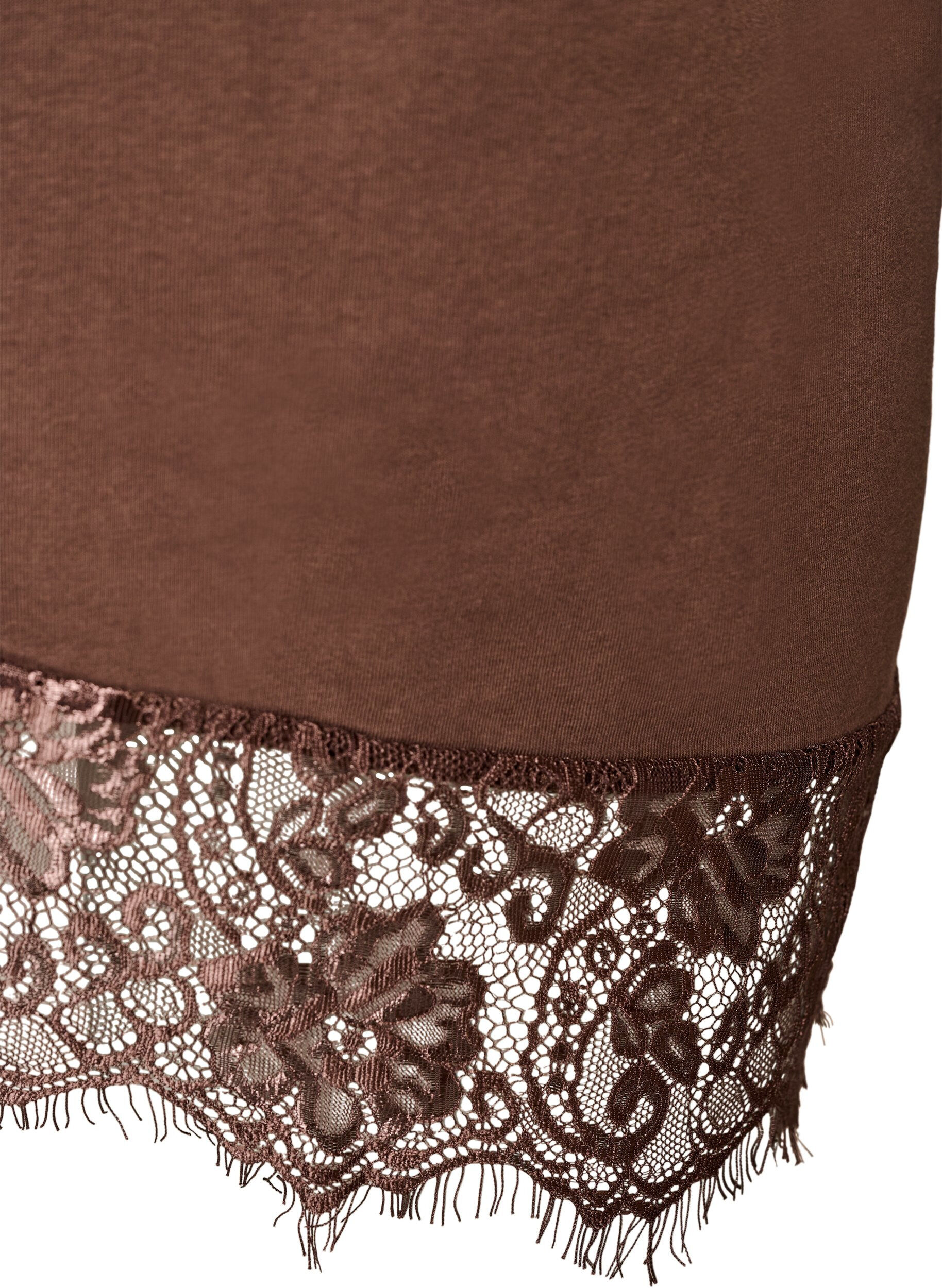 ZizziT-shirt avec ourlet asym&eacute;trique en dentelle, Marron, Packshot image number 3