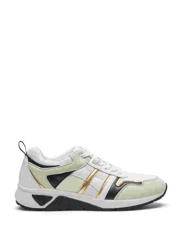 Sneakers met wijde pasvorm, White/Gold, Packshot