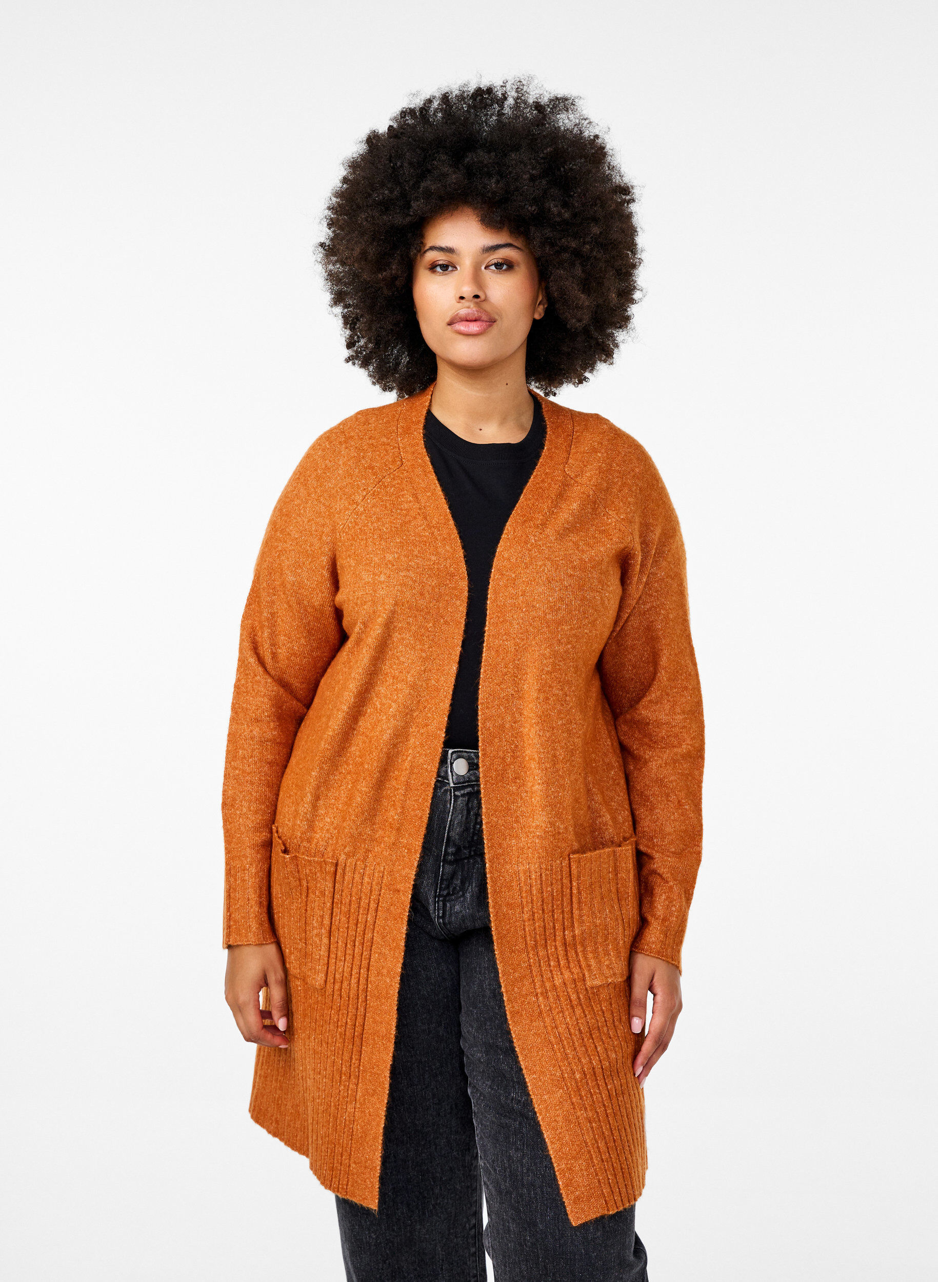 Zizzi Cardigan long avec des poches, Autumnal Mel., Model image number 0