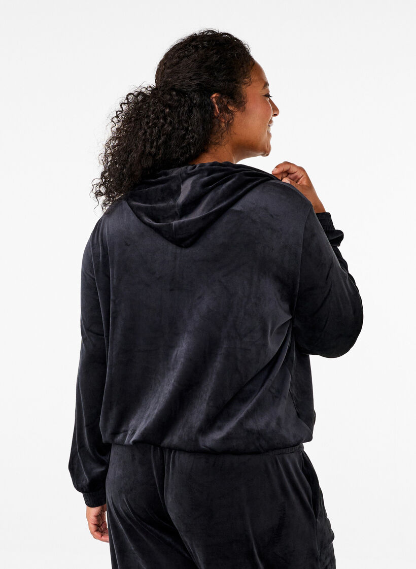 Cardigan en velours à capuche, Black, Model image number 1