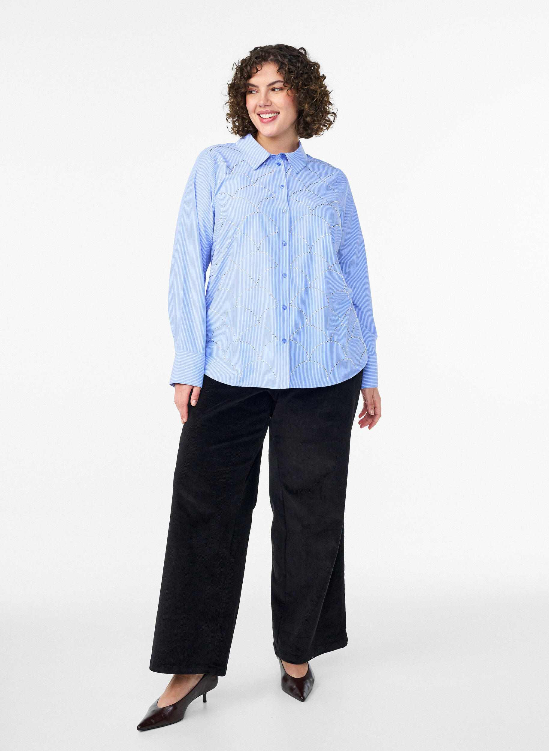 ZizziBlouse met strepen en studs, Blauw, Model image number 1