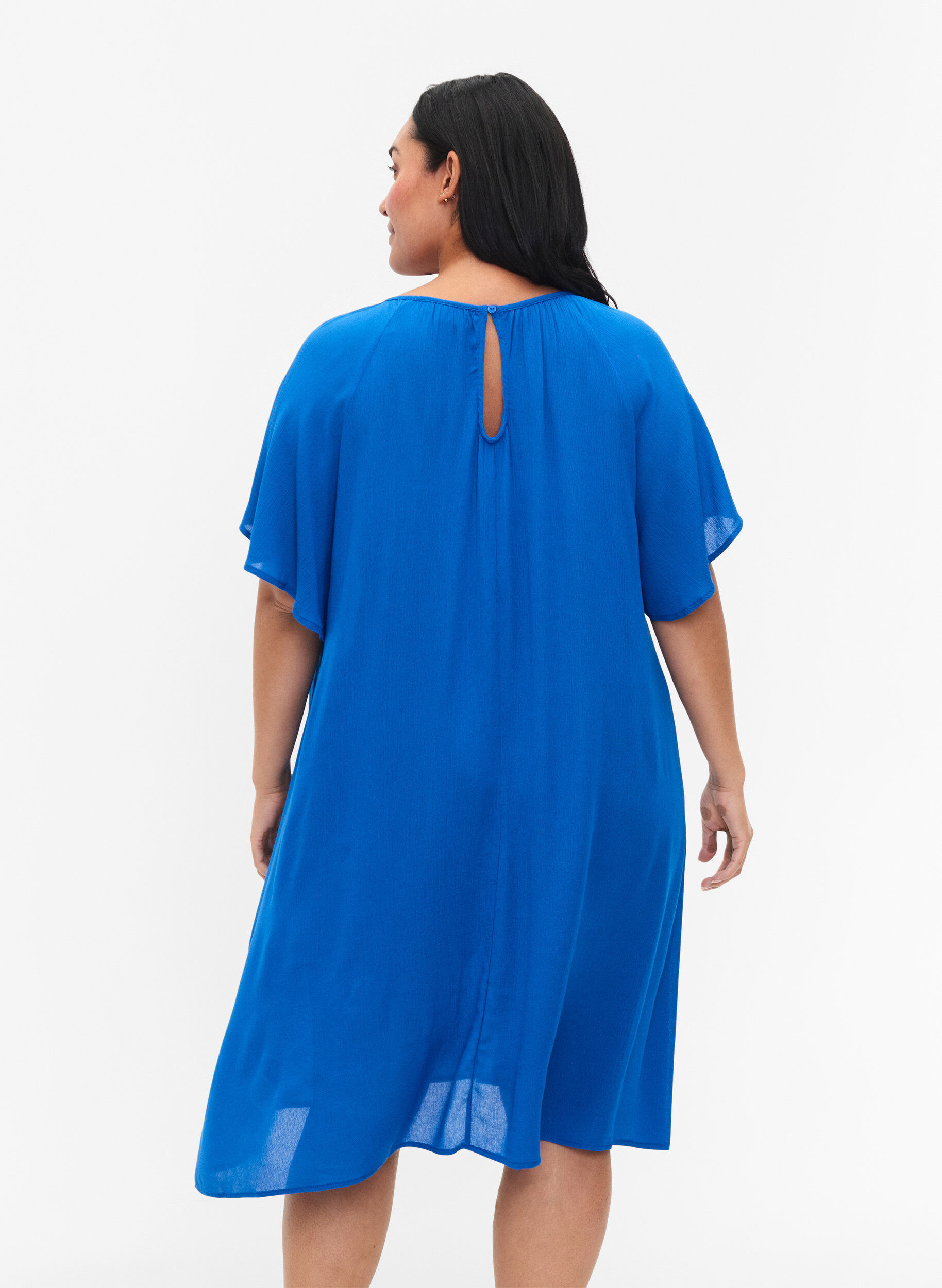 Zizzi Robe en viscose &agrave; manches courtes, Victoria blue, Model image number 1
