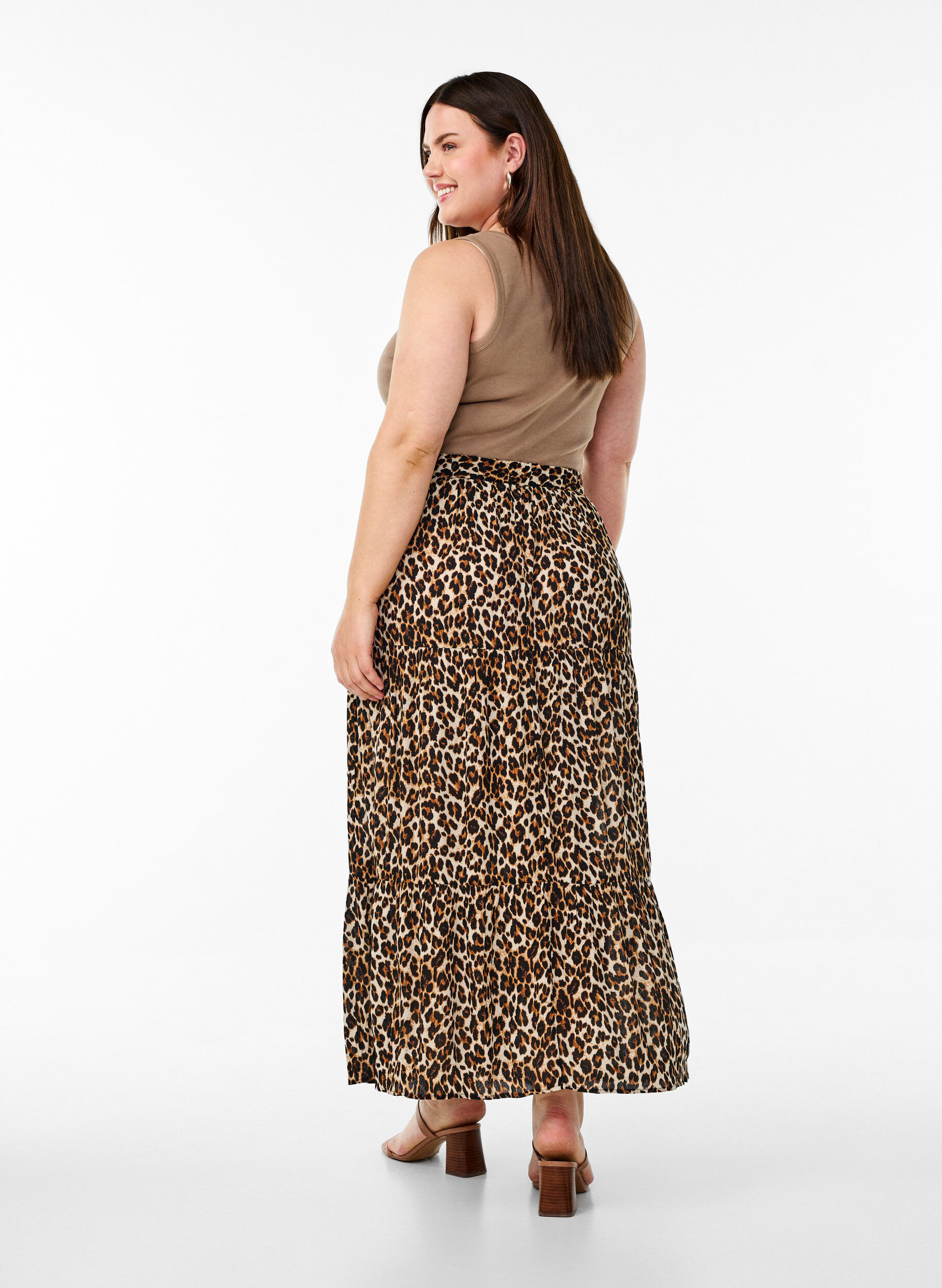 ZizziLange rok met elastiek in de taille, Bruin, Model image number 1