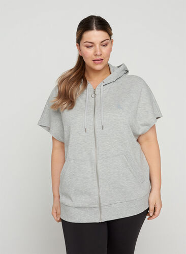 Sweatshirt met korte mouwen en ritssluiting, Light Grey Melange, Model image number 0
