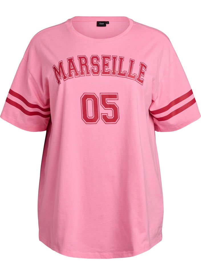 T-shirt coll&egrave;ge oversize et sportif, Rose, Packshot image number 0