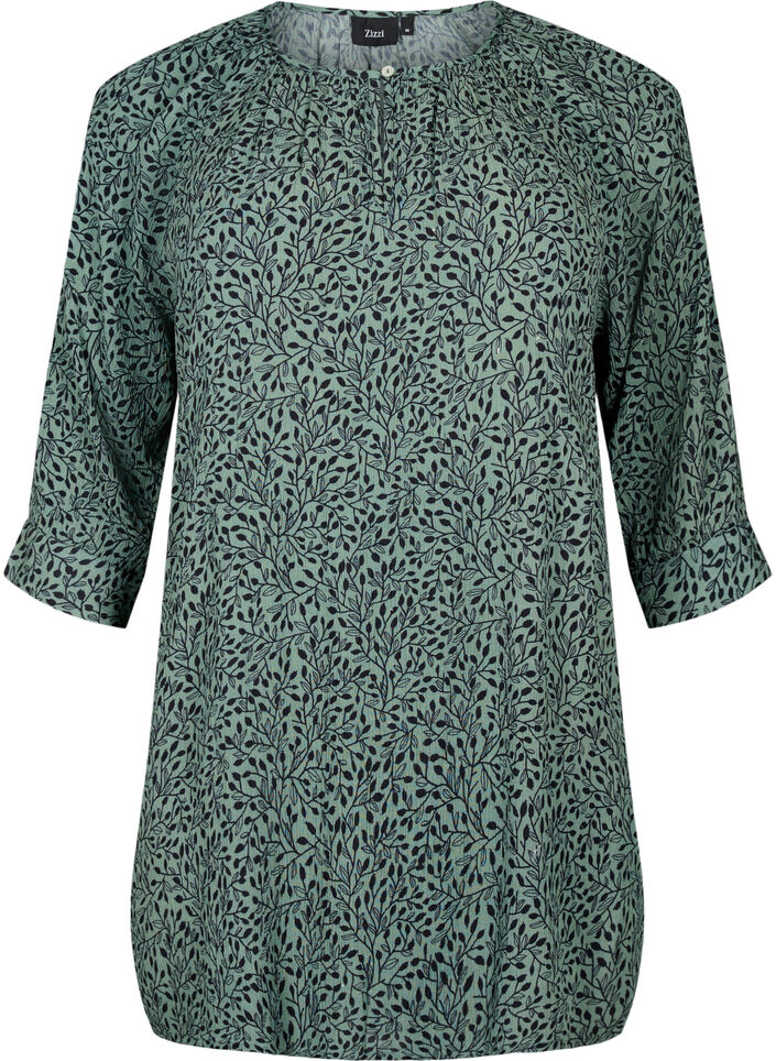 Tuniek van viscose met print en 3/4 mouwen, Green AOP, Packshot image number 0
