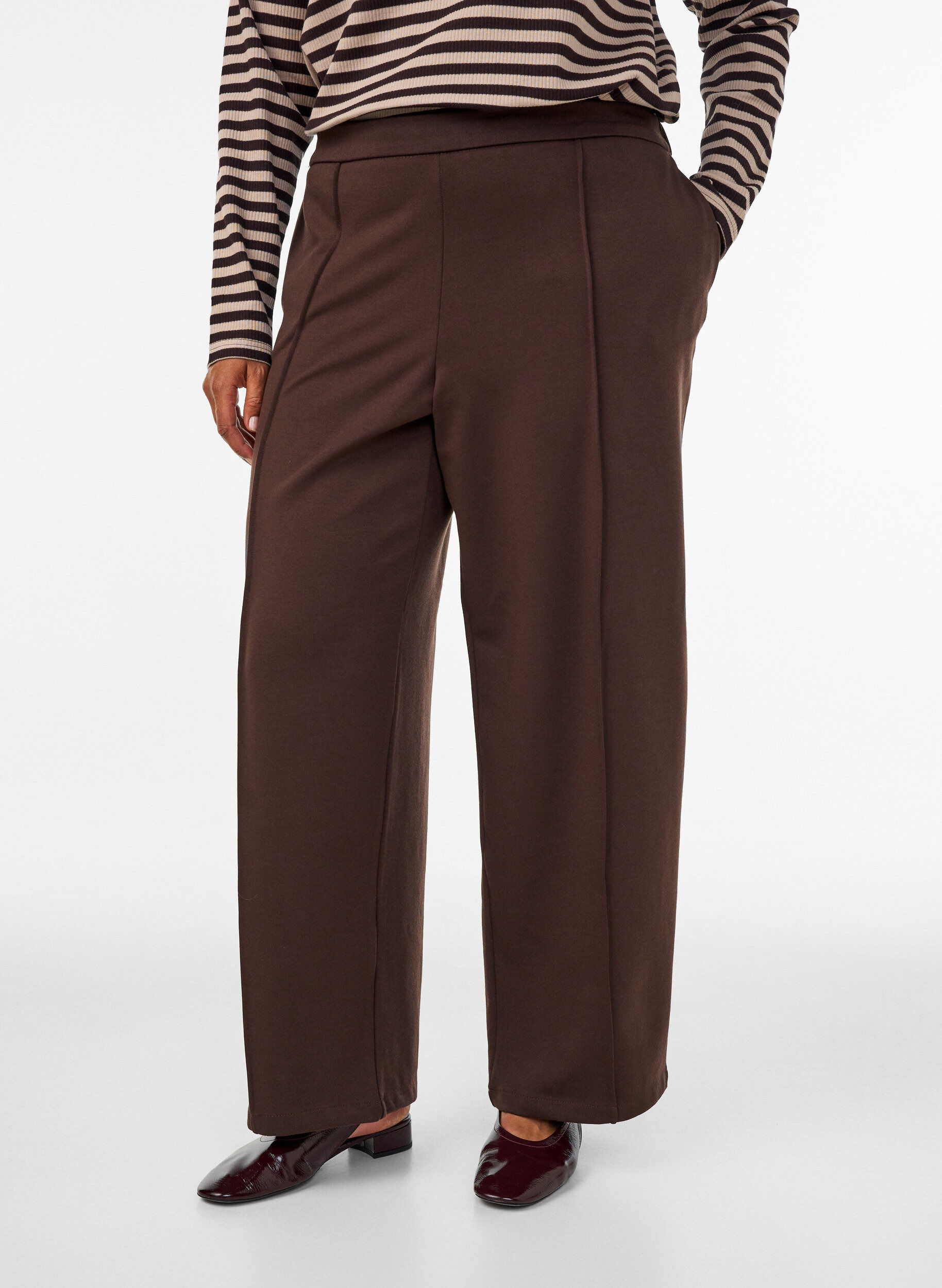 ZizziPantalon ample en jersey taille haute, Marron, Model image number 2