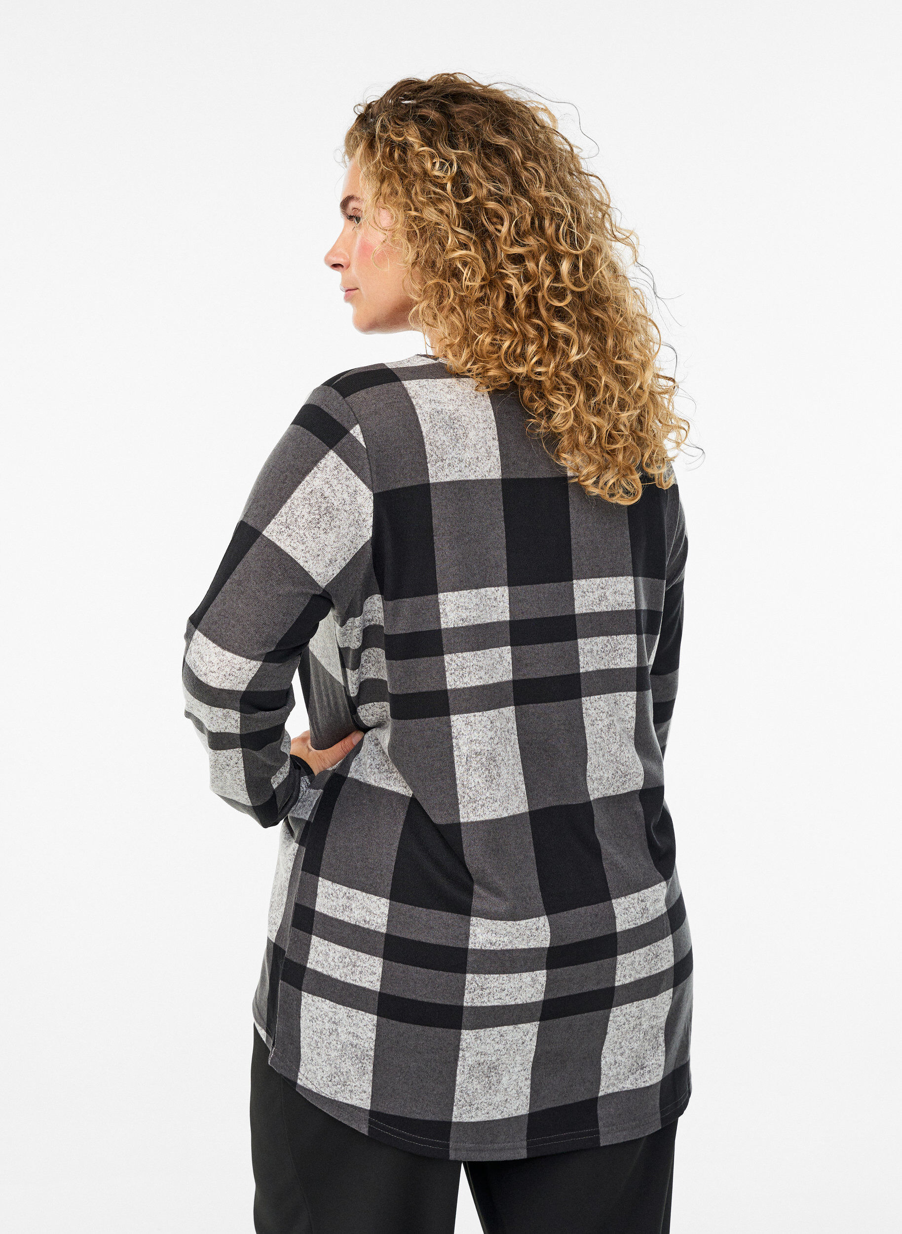 ZizziGedessineerde blouse met lange mouwen, Grijs, Model image number 2