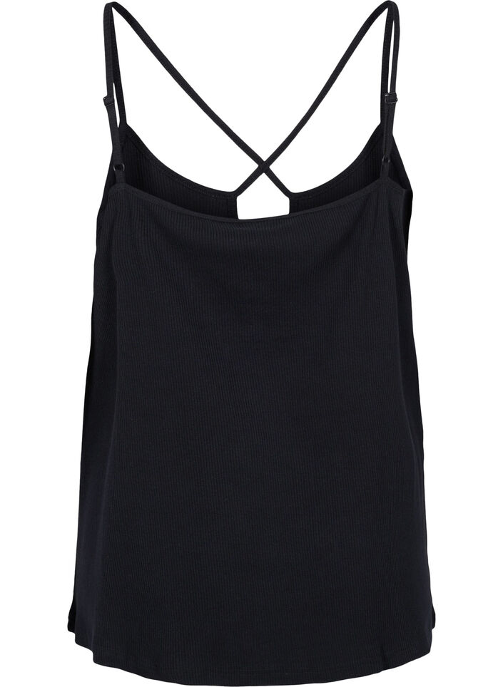 Geribde top van biologisch katoen met kruisdetail, Black, Packshot image number 1