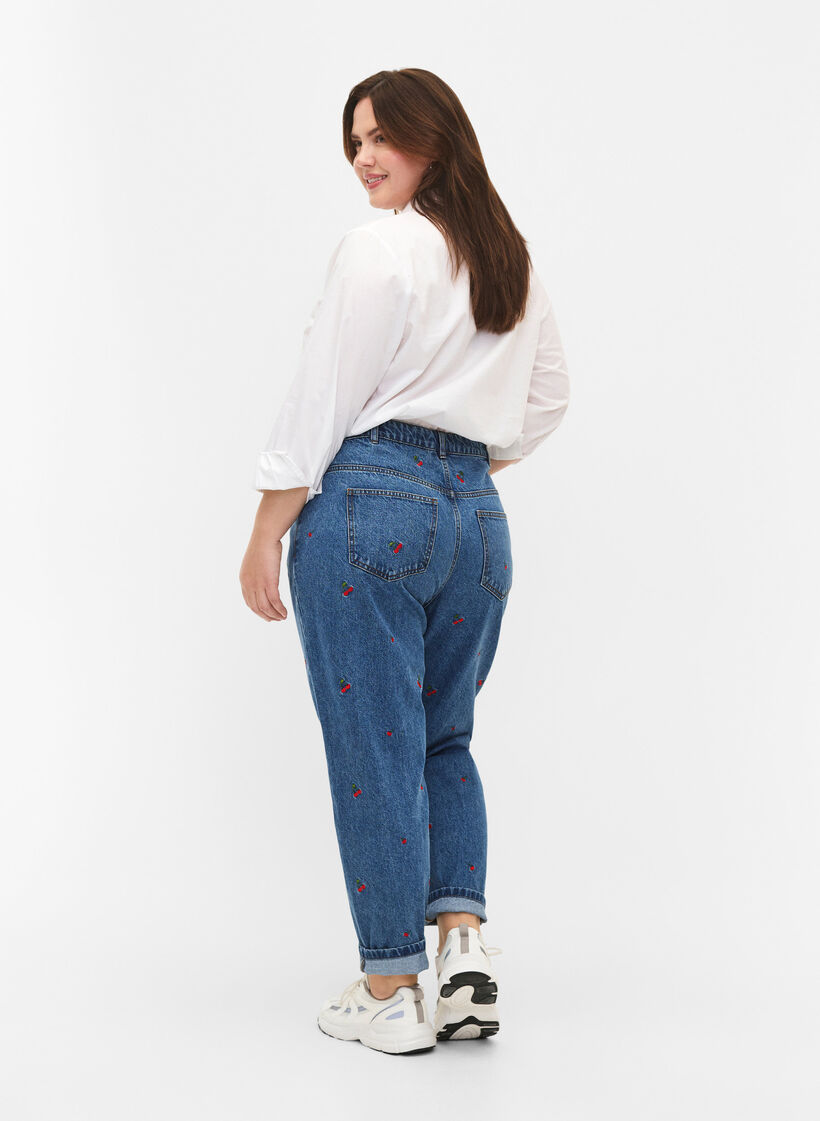 Jeans Mille coupe Mom avec broderies, Bleu Clair, Model image number 1