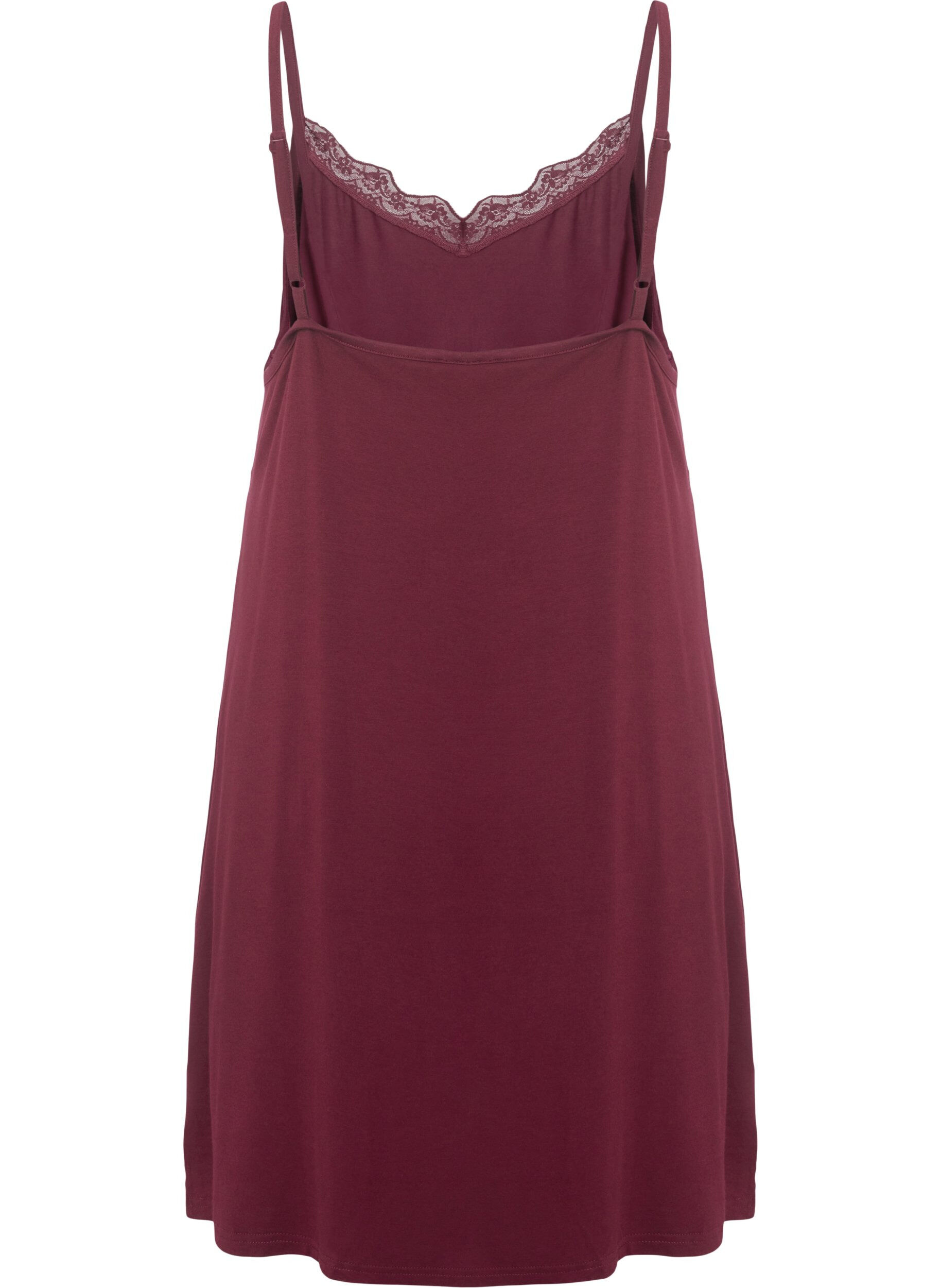 ZizziNachtjapon van viscose met kanten randje, Rood, Packshot image number 1