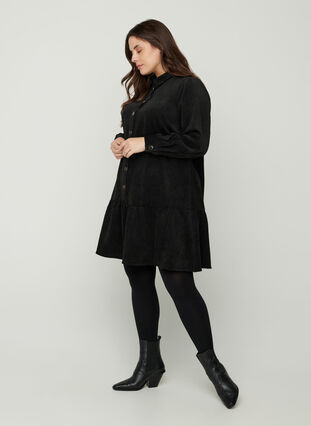Robe courte en velours avec boutons, Black, Model image number 3