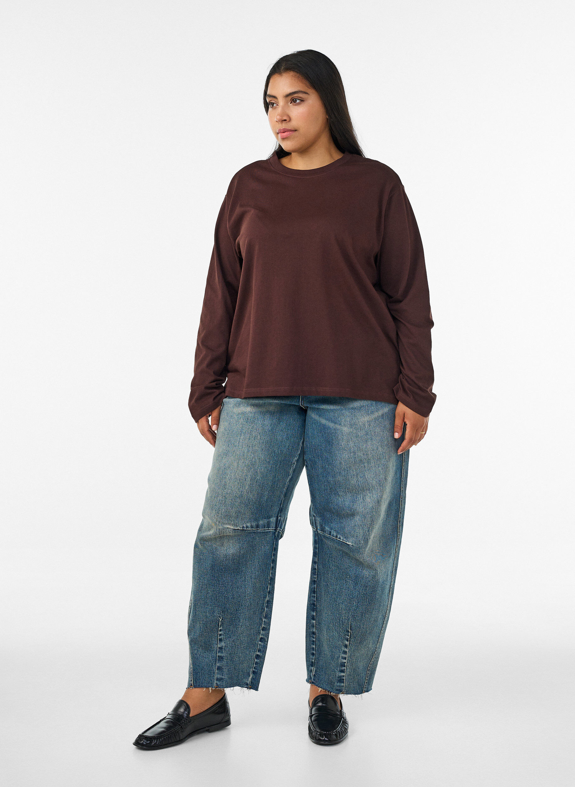 ZizziT-shirt Basic &agrave; manches longues, Marron, Model image number 1