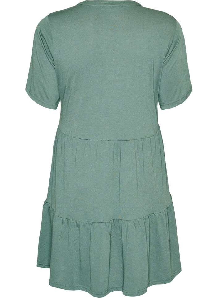 Robe en jersey avec d&eacute;tails en dentelle et jupe superpos&eacute;e, Vert, Packshot image number 1