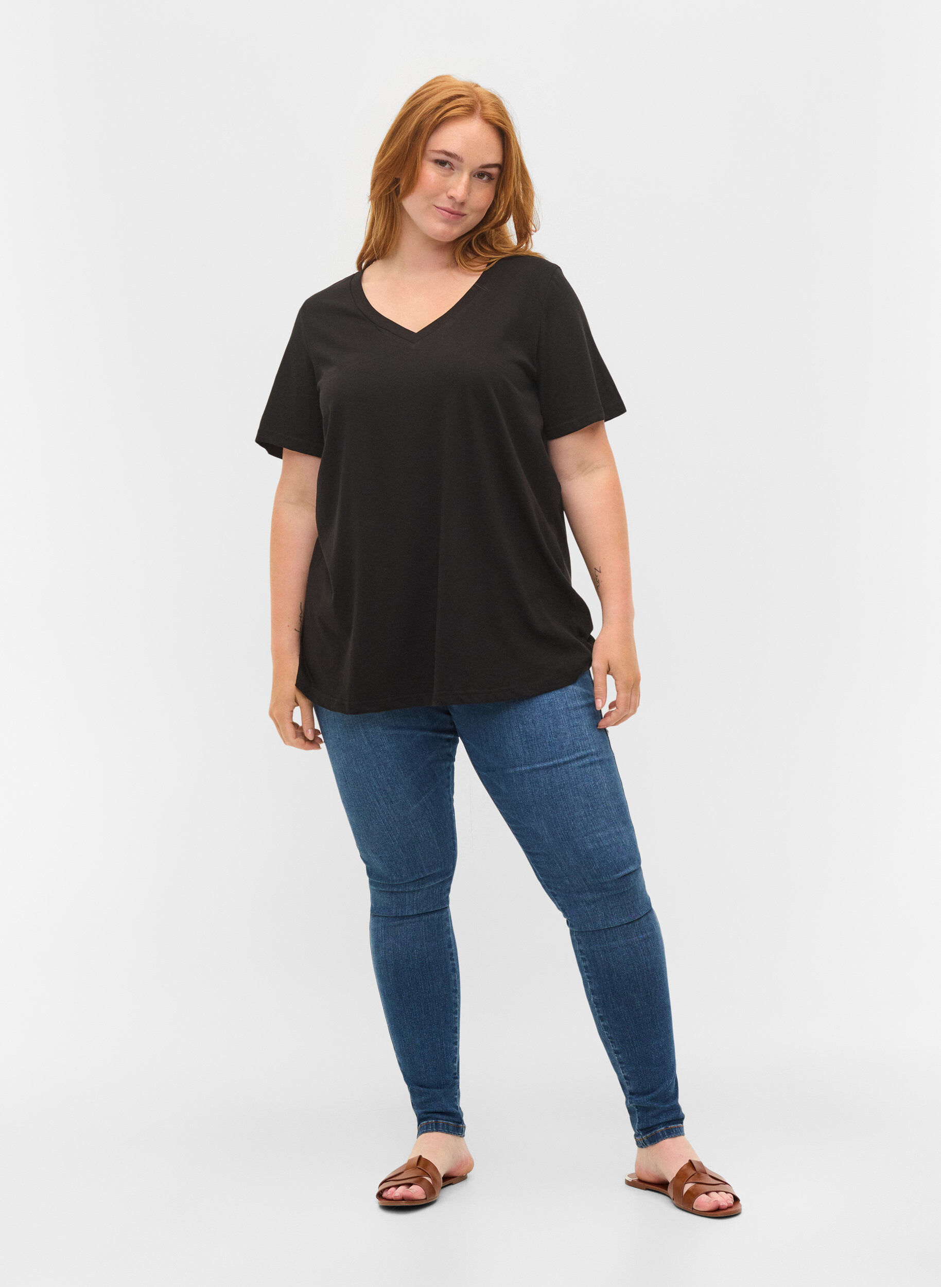 ZizziSet van 2 basic t-shirts in katoen, Black/Black, Model image number 2