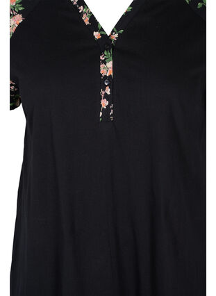 Chemise de nuit en coton à manches courtes avec détails imprimés, Black Flower, Packshot image number 2
